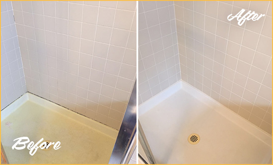 Before and After Picture of a Pittsboro Shower Sealed to Remove and Protect Against Mold