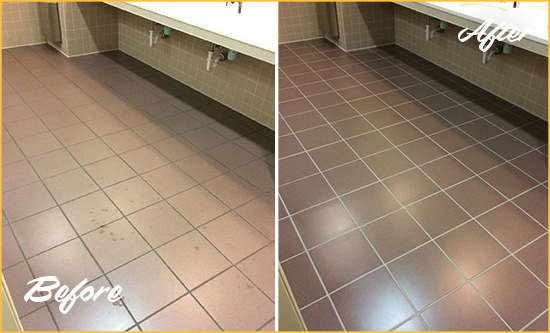 Before and After Picture of a Pittsboro Restroom Sealed to Help Protect Against Scratches