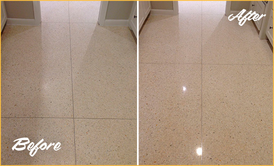 Sir Grout Seals this Julian Granite Floor for Stone Protection Before and After Picture of a Julian Granite Floor Sealed for Stone Protection