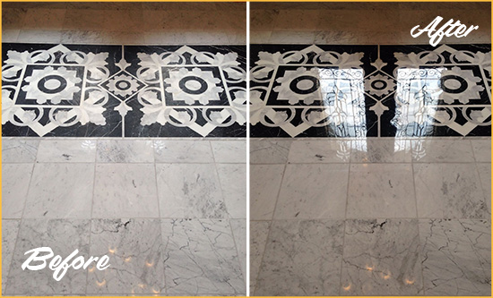 Before and After Picture of a Julian Marble Stone Sealed to Recover Its Sheen