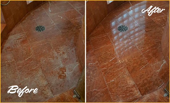 Before and After Picture of Damaged Julian Marble Floor with Sealed Stone