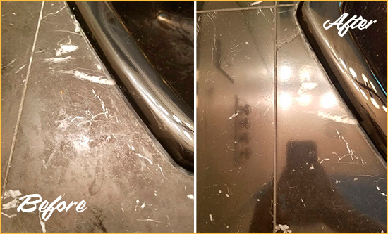 Before and After Picture of a Julian Marble Tub Stone Sealed to Remove Stains
