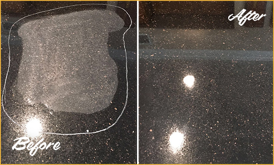 Before and After Picture of a White Cross Hard Surface Restoration Service on a Granite Countertop to Remove Scratches