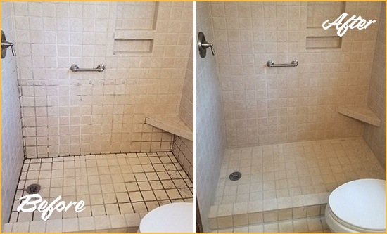Before and After Picture of a Seaforth Shower Grout Cleaned to Remove Mold