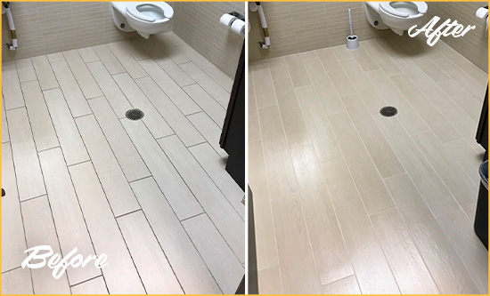 Before and After Picture of a Seaforth Office Restroom's Grout Cleaned to Remove Dirt