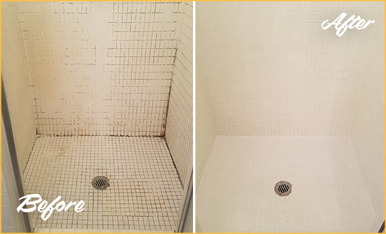 Before and After Picture of a Schley Bathroom Grout Sealed to Remove Mold