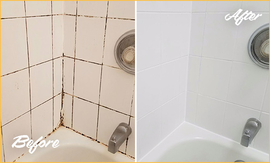 Before and After Picture of a Schley Tub with Sealed Grout to Eliminate Mold