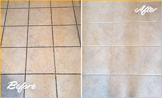 Before and After Picture of a Farrington Ceramic Floor Cleaned to Remove Soil