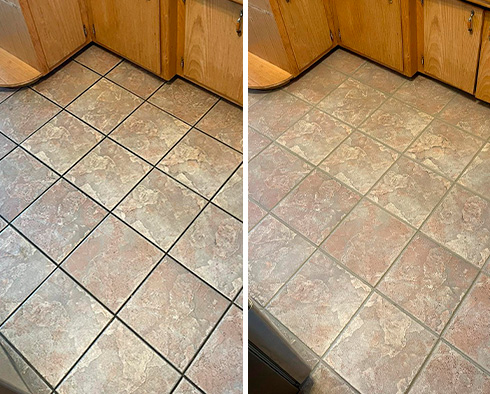 Floor Before and After a Grout Recoloring in Chapel Hill, NC