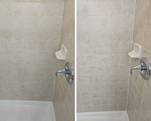 Shower Before and After a Grout Sealing in Durham, NC
