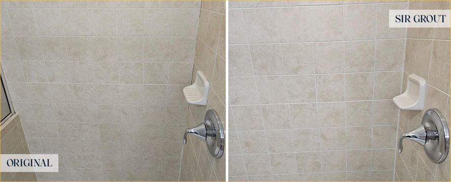 Shower Before and After a Flawless Grout Sealing in Durham, NC