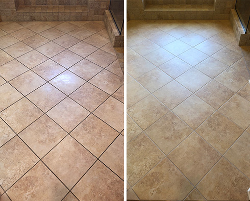 Floor Before and After a Grout Cleaning in Chapel Hill, NC
