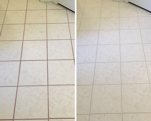 Ceramic Tile Floor Before and After a Grout Sealing in Carrboro