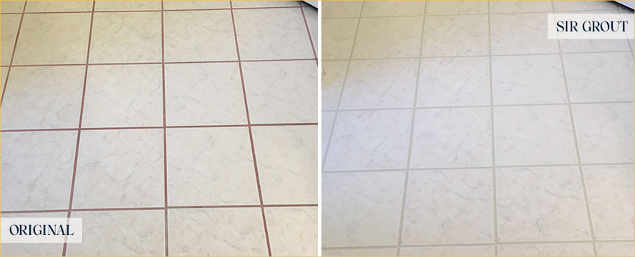 Ceramic Tile Floor Before and After a Grout Sealing in Carrboro