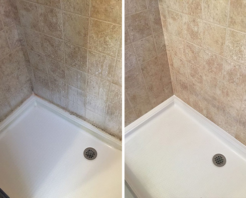 Shower Before and After a Grout Sealing in Chapel Hill, NC