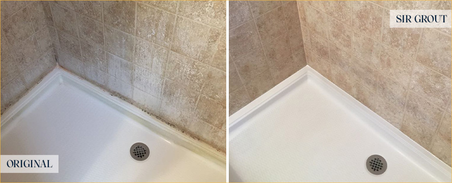 Shower Before and After a Remarkable Grout Sealing in Chapel Hill, NC