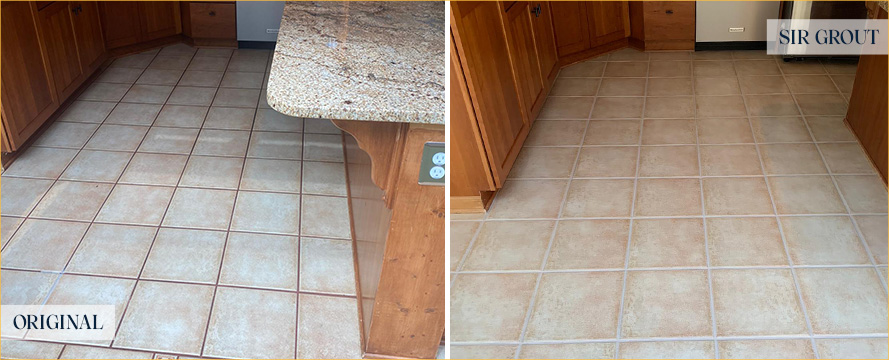 Kitchen Floor Before and After a Grout Sealing in Durham, NC