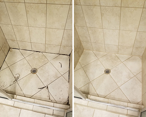 Shower Before and After a Grout Cleaning in Chapel Hill, NC