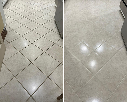 Floor Before and After a Grout Sealing in Durham, NC