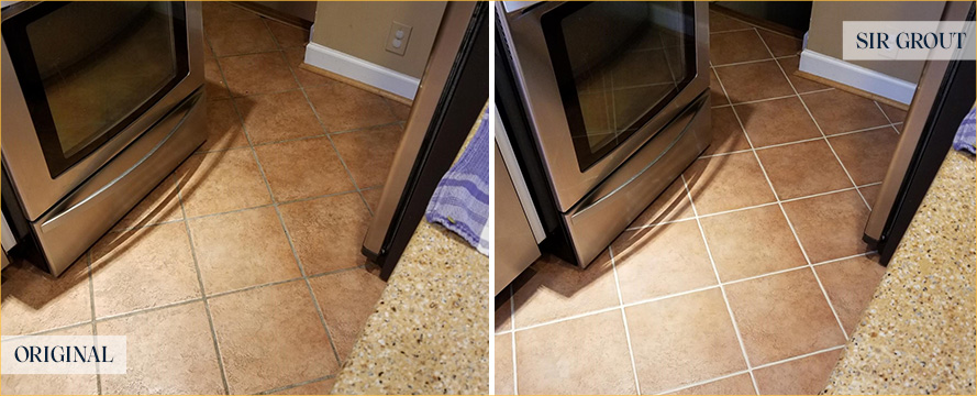 Kitchen Floor Before and After a Grout Cleaning in Hillsborough, NC