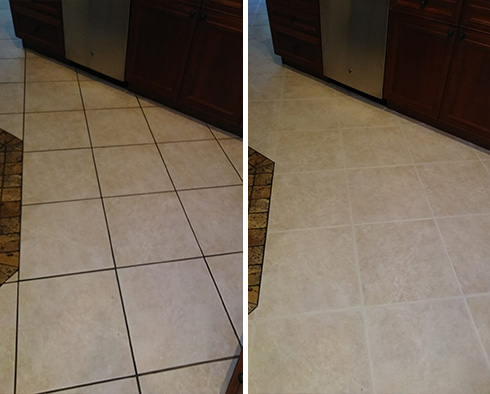 Floor Before and After a Grout Cleaning in Briar Chapel, NC