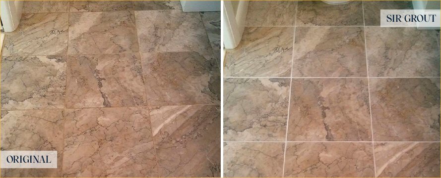 Bathroom Floor Before and After a Grout Sealing in Durham, NC 