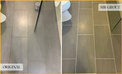 Bathroom Floor Before and After a Grout Sealing in Greensboro, NC 
