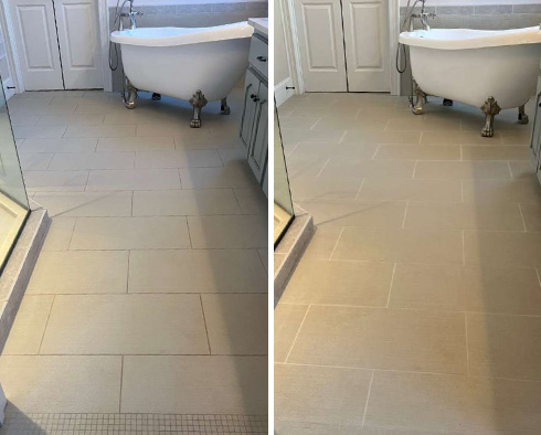 Floor Before and After a Grout Sealing in Chapel Hill, NC