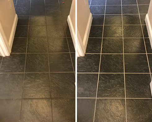 Floor Before and After a Grout Recoloring in Burlington, NC 