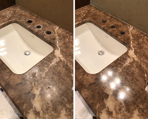 Vanity Top Before and After a Stone Polishing in Durham, NC 