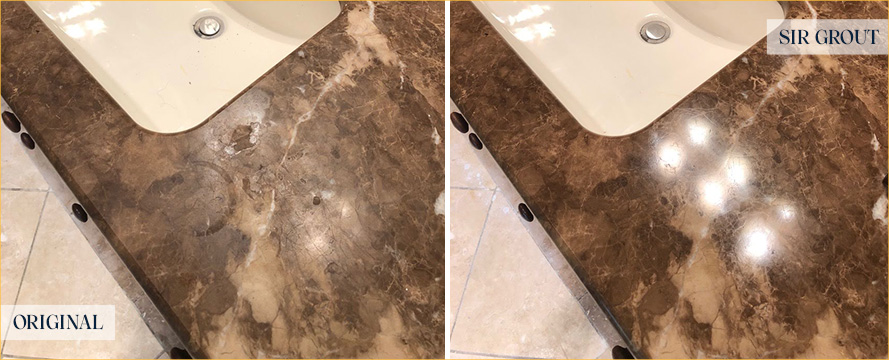 Vanity Top Before and After a Flawless Stone Polishing in Durham, NC