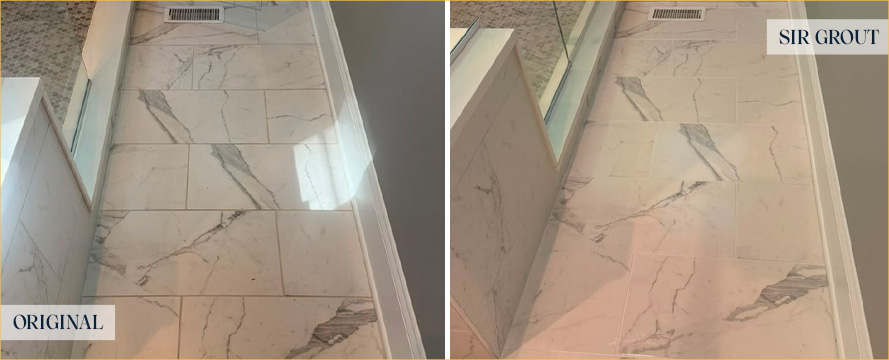 Floor Before and After an Excellent Grout Sealing in Hillsborough, NC