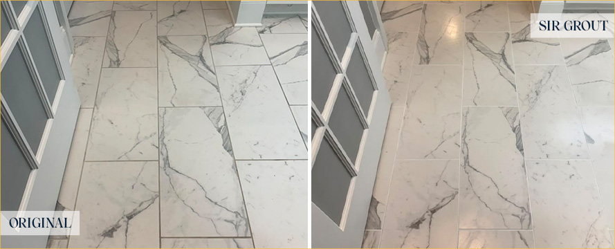 Floor Before and After a Superb Grout Sealing in Hillsborough, NC