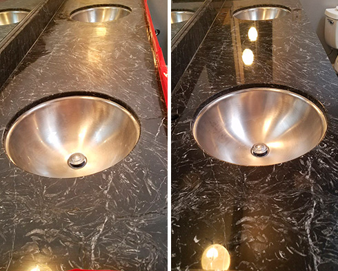 Vanity Top Before and After a Stone Polishing in Briar Chapel, NC