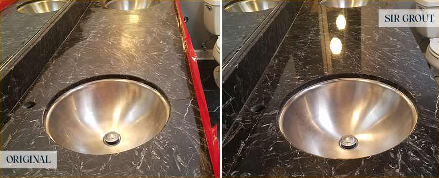 Vanity Top Before and After a Flawless Stone Polishing in Briar Chapel, NC