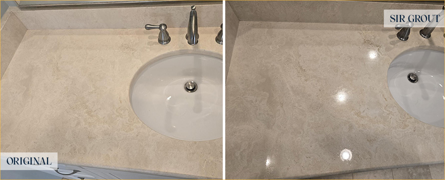 Vanity Top Before and After a Flawless Stone Polishing in Pittsboro, NC