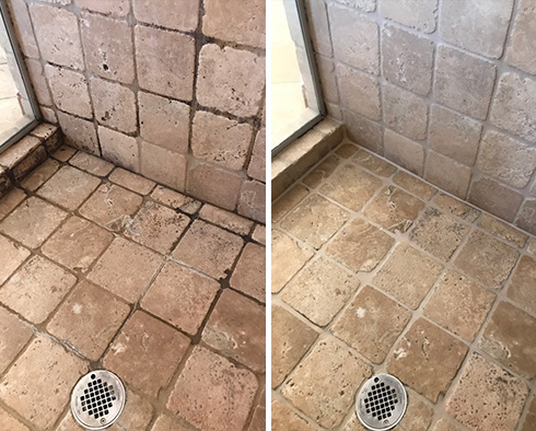 Shower Before and After a Stone Cleaning in Durham, NC