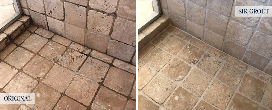 Shower Before and After a Flawless Stone Cleaning in Durham, NC