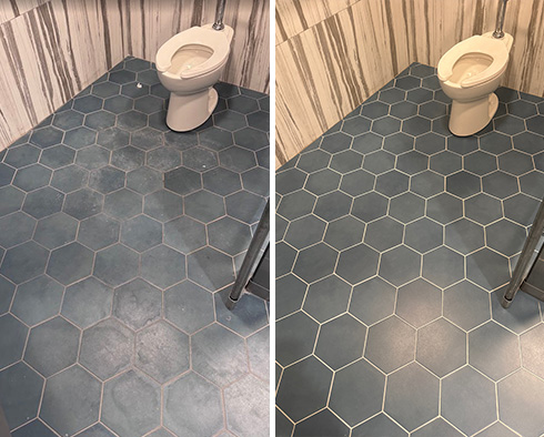Restroom Floor Before and After a Grout Sealing in Greensboro, NC
