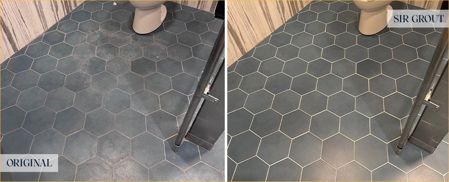 Restroom Floor Before and After an Excellent Grout Sealing in Greensboro, NC